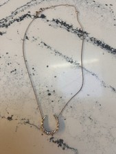 Alexis Bittar Rose Gold Collar Necklace Crystal Encrusted Horseshoe Pendant.