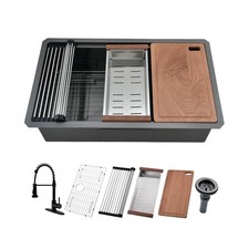 32 Inch Black Undermount Kitchen Sink with Faucet - 32x19 Black Stainless Ste...