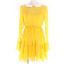 GUCCI Unused item 728125 100% Silk Round Collar Chiffon Dress Dress Yellow 36 Ma