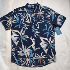 O  Neill Men  s Blue Button Up Short Sleeve Eco Floral Hawaiian Shirt Size Medium