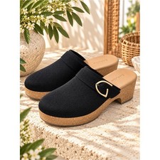Rothy's The Classic Clog Black Knit Buckle Clogs Size 9 NWOB old money 26
