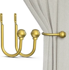 Curtain Holdbacks Gold 2pcs, Curtain Tiebacks Wall Mounted Curtain Hooks Holders