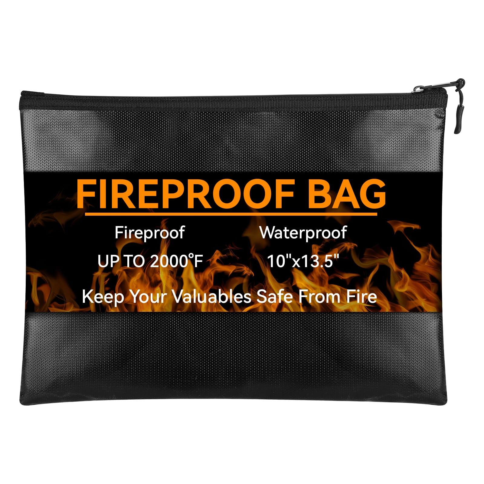 Fireproof Document Bag 10"x13.5", Waterproof Holder with Zip