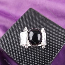 Natural Black Onyx Cab 925 Sterling Silver Unique Wife Ethnic Band Promise Ring