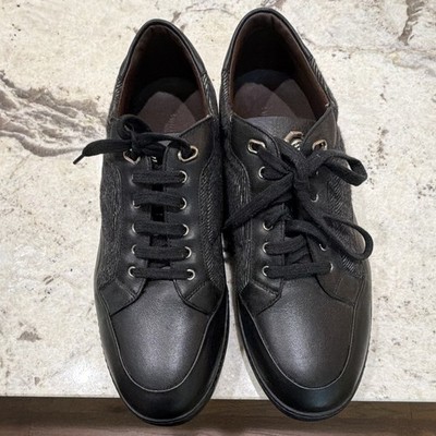 Stefano Ricci Men's Black Leather/Wool Lace-Up Sneakers Rubber Sole