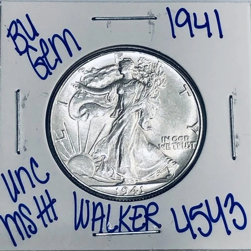 1941 BU UNCIRCULATED LIBERTY WALKING SILVER HALF DOLLAR AUTHENTIC U.S. MINT 4543