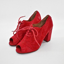 SEYCHELLES Womens Eternity Peep Toe Oxford Heels Sz 6 Red Shimmer Lace Up Retro