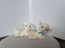 MCM Vintage Lot of 2 1950s Rubber Lamb Sheep Squeak Toy, 5.5" Sun Rubber