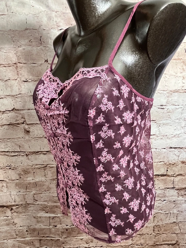 Victoria's Secret Vintage Y2K Embroidered Boho Button Chemise Cami Medium Purple - Image 3 of 4