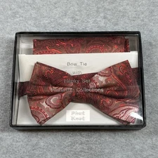 Bow Tie Mens Phat Knot Hanky Set Red Paisley Adjustable To 22 in NIB