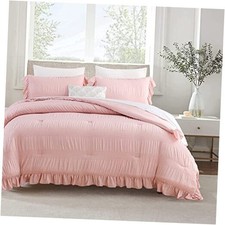 Blush Pink Comforter Set Queen Full/Queen 90" 90" Seersucker - Blush Pink