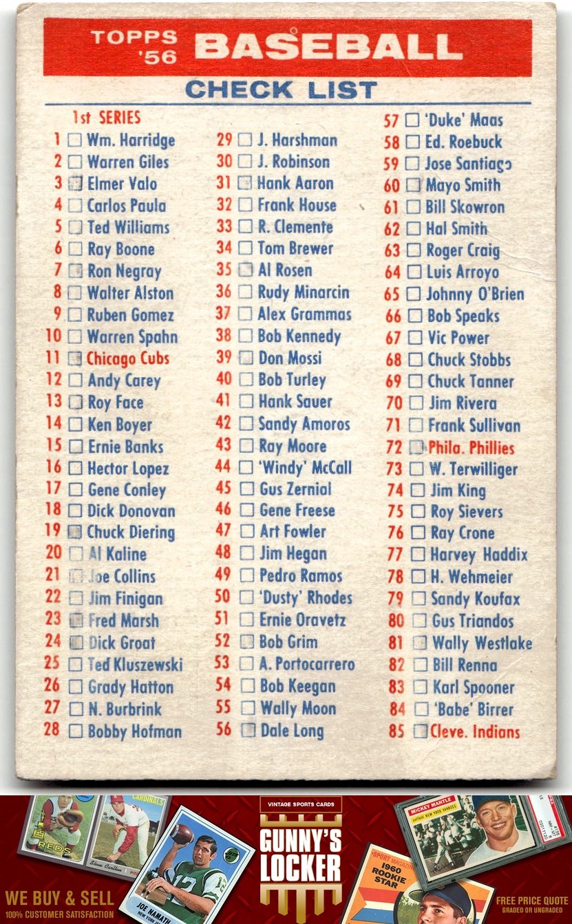 1956 Topps Checklist: 101-180; 261-340 NNO