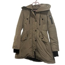 BCBGMAXAZRIA Coat Womens S Beige Hooded Parka Quilted Zip Winter MRSP 500