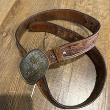 Vintage Hand Tooled Brown Western Belt With Buckle Sz 40 Name  bill  