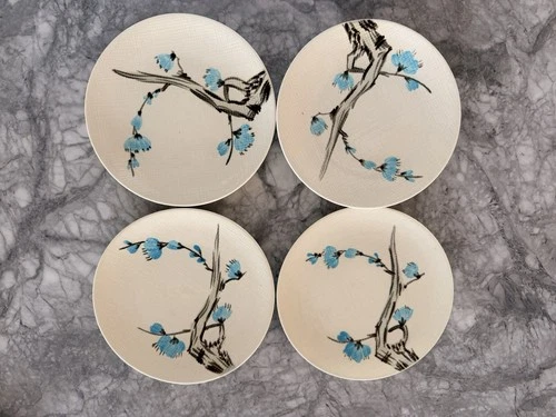 Vtg Red Wing Pottery DRIFTWOOD 6.5” Bread Plates Set Of 4 Blue Flowers Ex. cond.