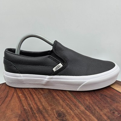 Vans Asher Shoes Women's Black White Leather Perforated Slip