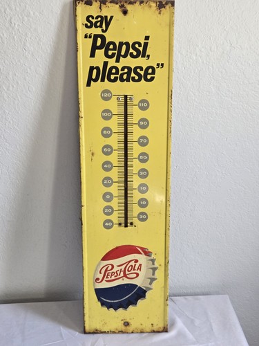 Original Pepsi Cola Thermometer Sign " Say Pepsi Please" Read Description