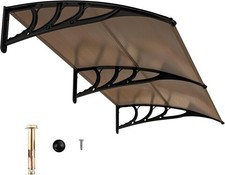 Vordach Haust&uuml;r 199x99cm Aluminium Polycarbonat Transparent Pultbogen Kaffee