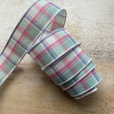 5 yds. SPRING PLAID PRINT WIRE EDGE RIBBON 1.5" WIDE