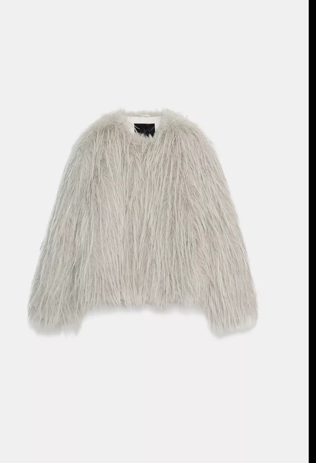 ZARA WOMAN COLLECTION FAUX FUR COAT Jacket Light Gray , XS  thumbnail 16
