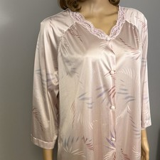 Vintage Vanity Fair Nightgown 34 Pink Antron III Nylon Satin Robe Lace Button