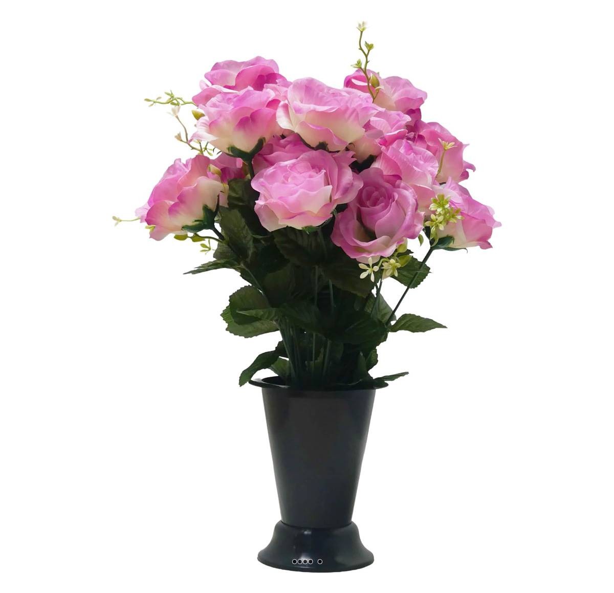 Pot cône de roses artificielles cimetière H43cm résistant aux intempéries sans entretien rose
