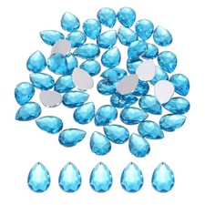 50PCS Flat Back Acrylic Teardrop Gems 10x14mm Rhinestones Lake Blue