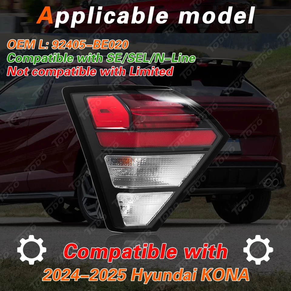 Fits 24-25 Hyundai Kona LED Tail Light W/Halogen Turn Signal 92405-BE020 Driver - Image 2 of 4