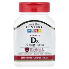 Chewable Vitamin D3, Orange, 10 mcg 400 IU , 110 Tablets