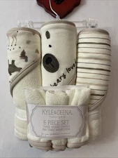 Kyle & Deena NY 6 Piece Bear Themed 3 Hooded Towel & 3 Washcloth Set NWT! A4879