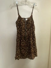 H&M Divided Womens Leopard Print Long Tank Top Size 10 Bust 36” Half Zip