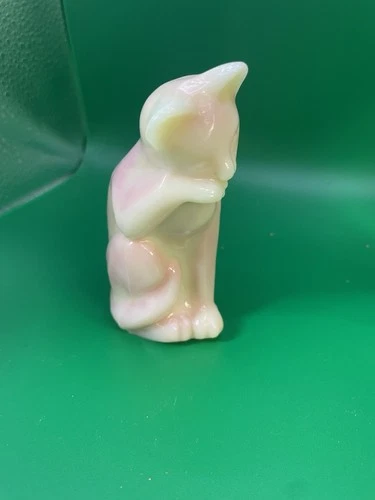 Fenton Burmese glass cat figurine