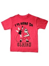 Boys Red Santa I'm Here To Sleigh Christmas Holiday T-Shirt Tee L 10-12