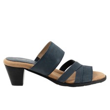Trotters Maxine T2207-406 Womens Blue Leather Slip On Heeled Sandals Shoes
