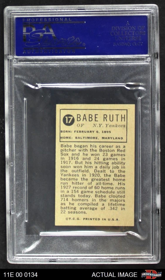 1963 Bazooka #17 Babe Ruth Silver Yankees HOF PSA 6 - EX/MT - Image 2 of 2