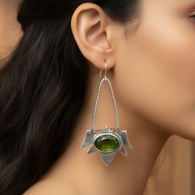 Peridot Gemstone 925 Sterling Silver Jewelry Handmade Drop/Dangle Earrings