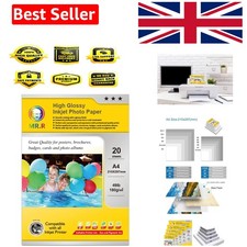 20 Sheets A4 High Glossy Inkjet Photo Paper 180gsm - Perfect for Quality Prints