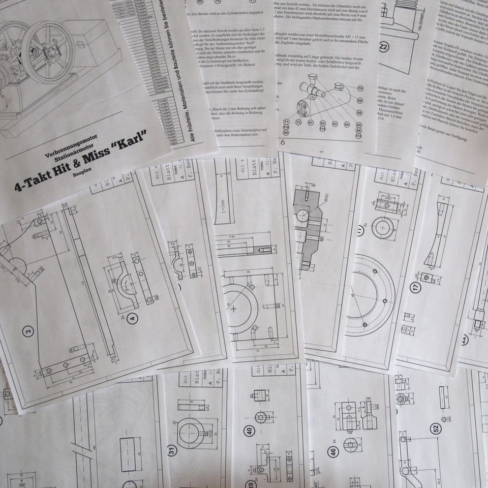 Bauplan Stationärmotor Karl Zeichnungssatz Modellbau Motor Verbrennungsmotor - Bild 2 von 4