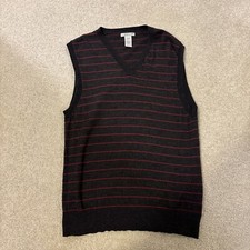 Gap 100 Italian Merino Wool Vest Sweater Gray Pink Stripes Mens Size M Light