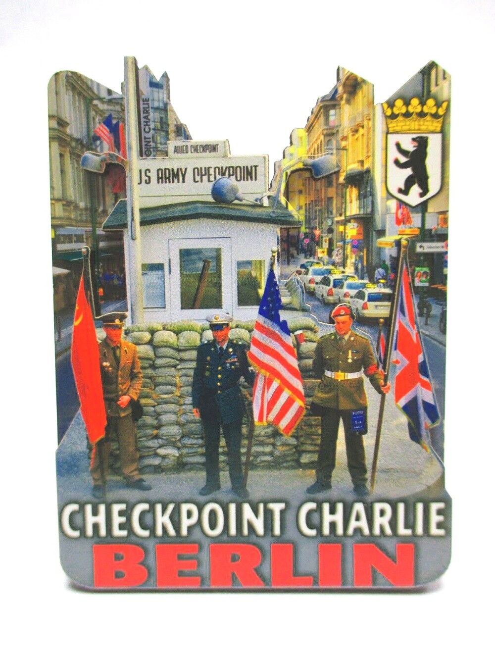 Berlin Wooden 2D Magnet Checkpoint Charlie US Army Souvenir Germany