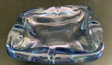 Blue Art Glass Ashtray Dish Heavy Glass Square