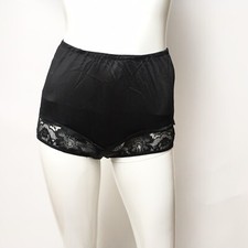 Vtg Panties Sheer Nylon Lace Mushroom Gusset Black Brief Kayser Size 5 Lingerie