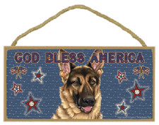German Shepherd GOD BLESS AMERICA Patriotic Red White Blue Dog Sign NEW 10x5 E47