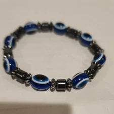 Evil Eye nazar mati beaded Blue and Black stretchy Bracelet