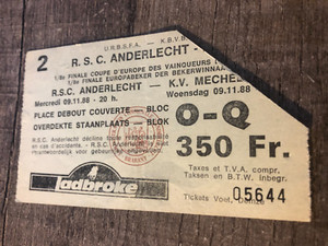 Ticket KV Mechelen Vs Sporting Portugal – Coupe UEFA C3 – 1990/91 – Vintage