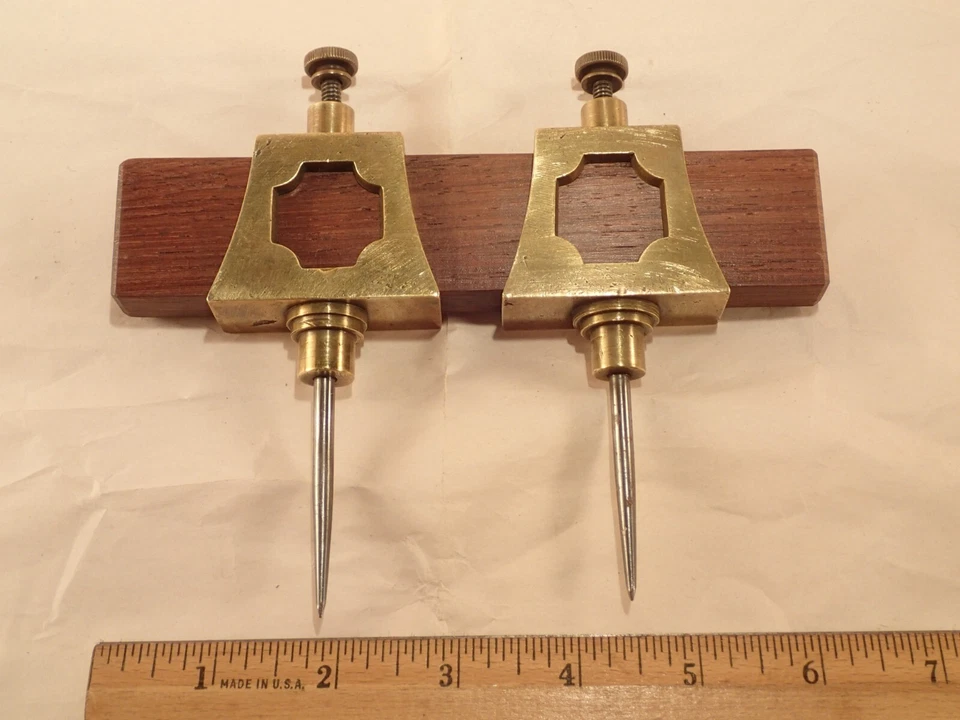 Vtge Lg. Fancy, Beautiful 'Open Face' Brass Trammel Points with ROSEWOOD Beam - Image 2 of 4