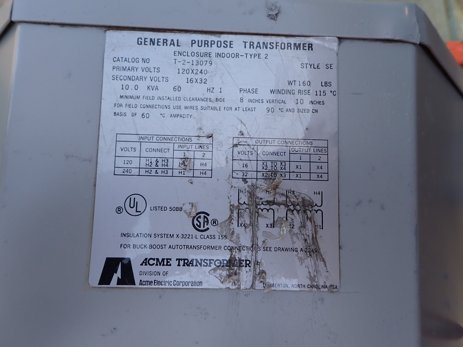 ACME T-2-13079 10 KVA 1 Phase Encapsulated Transformer 120x240 to 16x32 ...