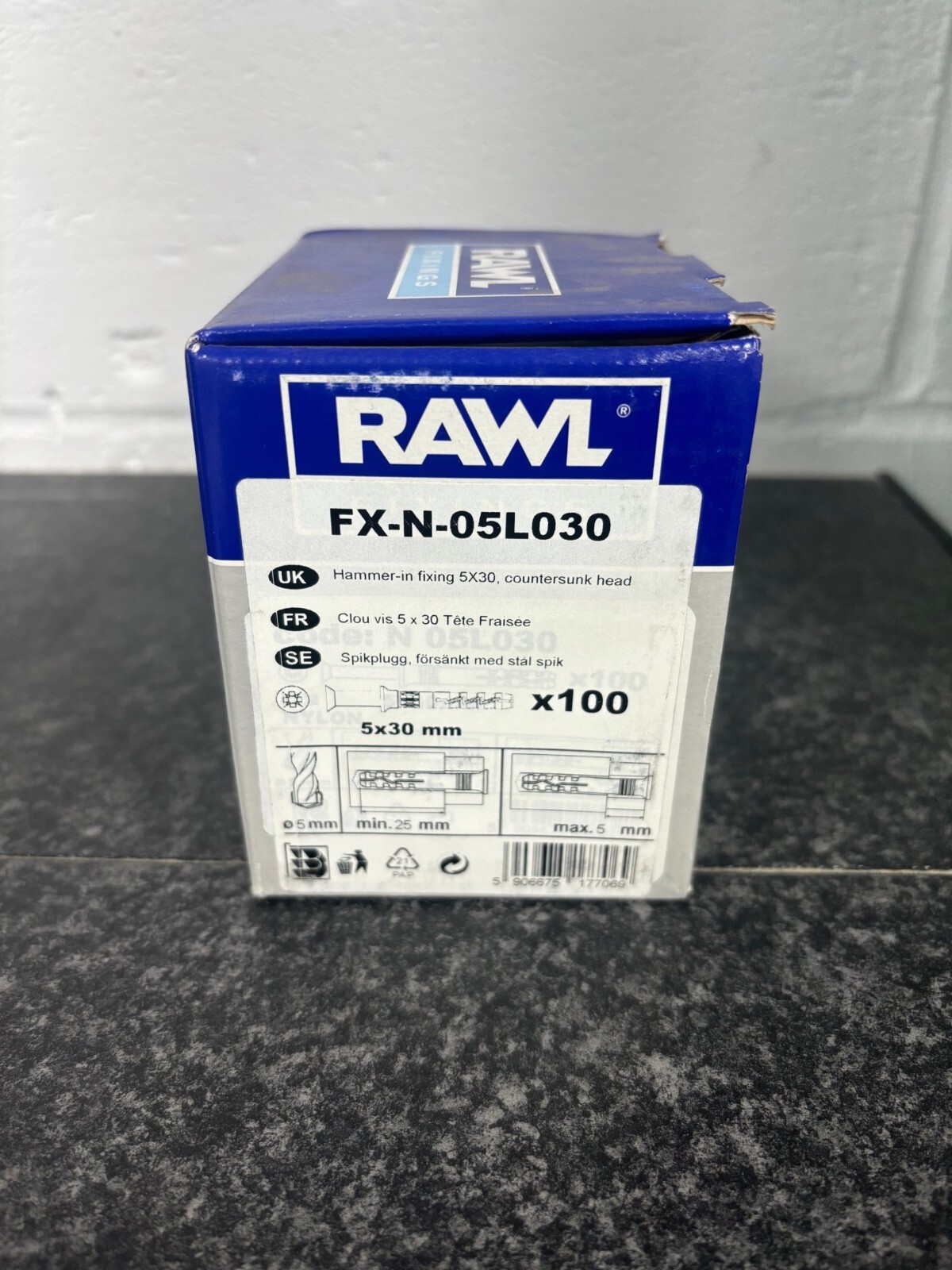 Box 100 5x30 Hammer In Frame Fixings Rawl Masonry Plugs and Screws