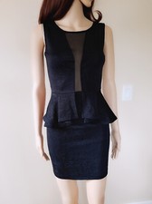 Sexy Guess Black Jacquard Floral Pattern Peplum Waist Mesh Back Dress Size XS