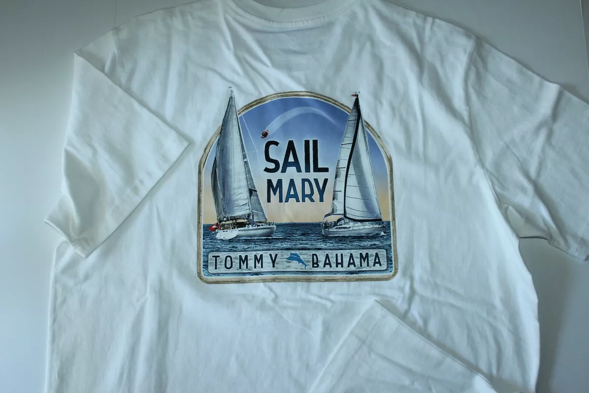 Tommy Bahama T Tee Shirt Sail Mary Boats White TR223792 SS New Medium M